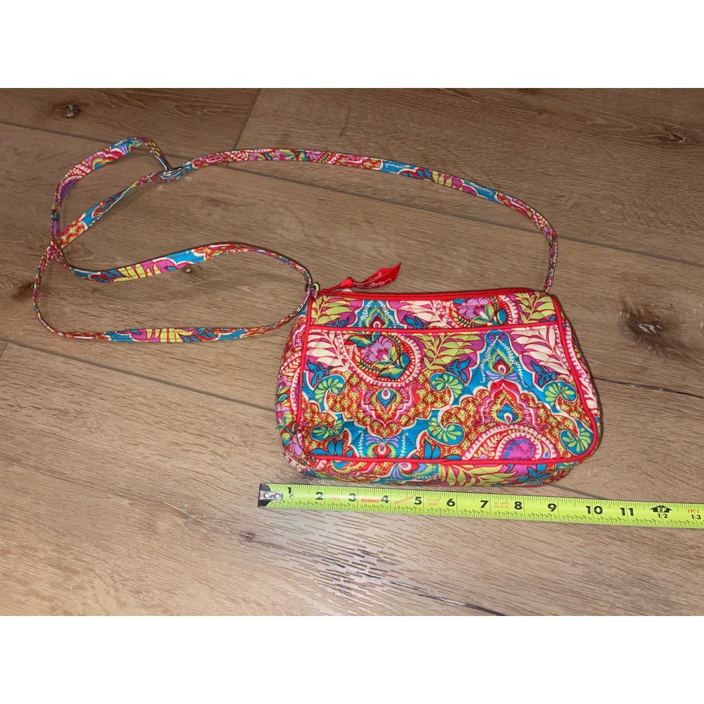 Vera Bradley Quilted Paisley Crossbody Bag Red Multicolor Zip Shoulder Purse - Picture 3 of 5